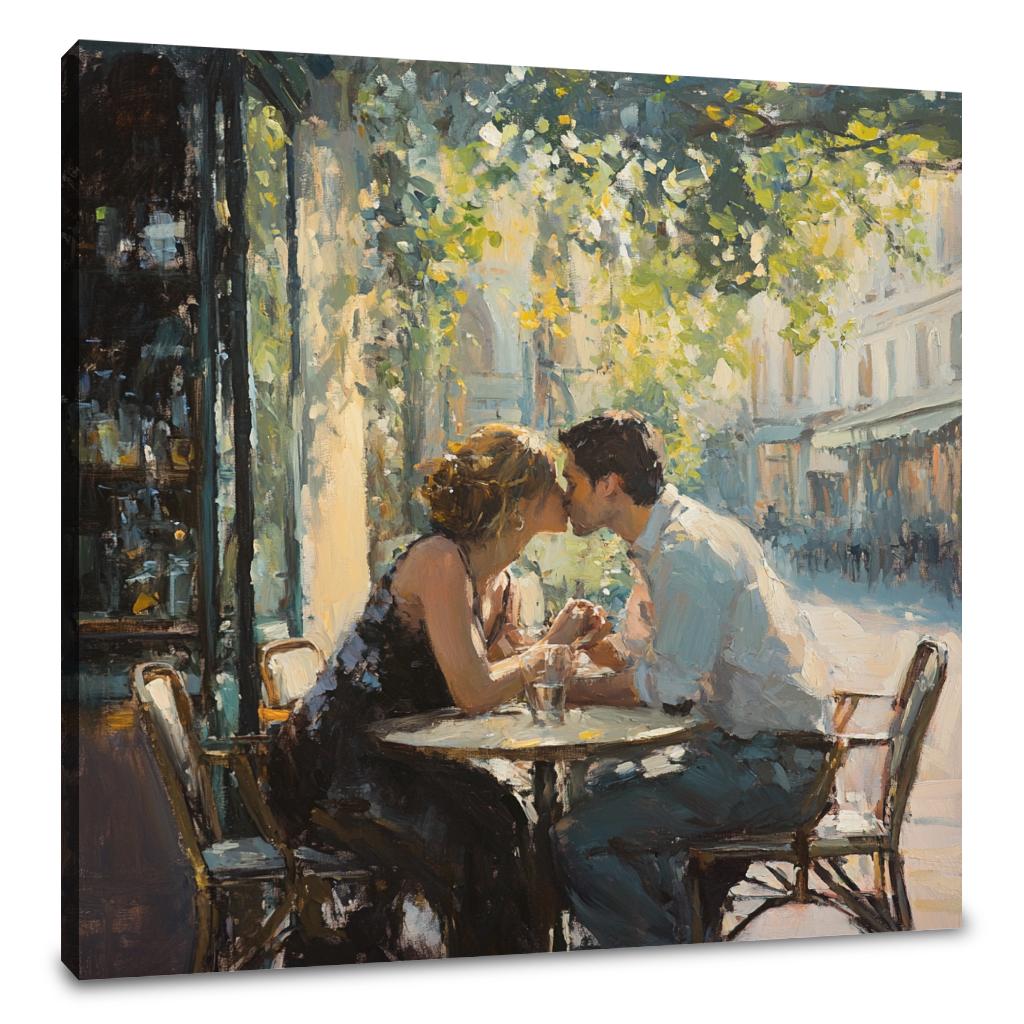 Lovers' Kiss Café Canvas