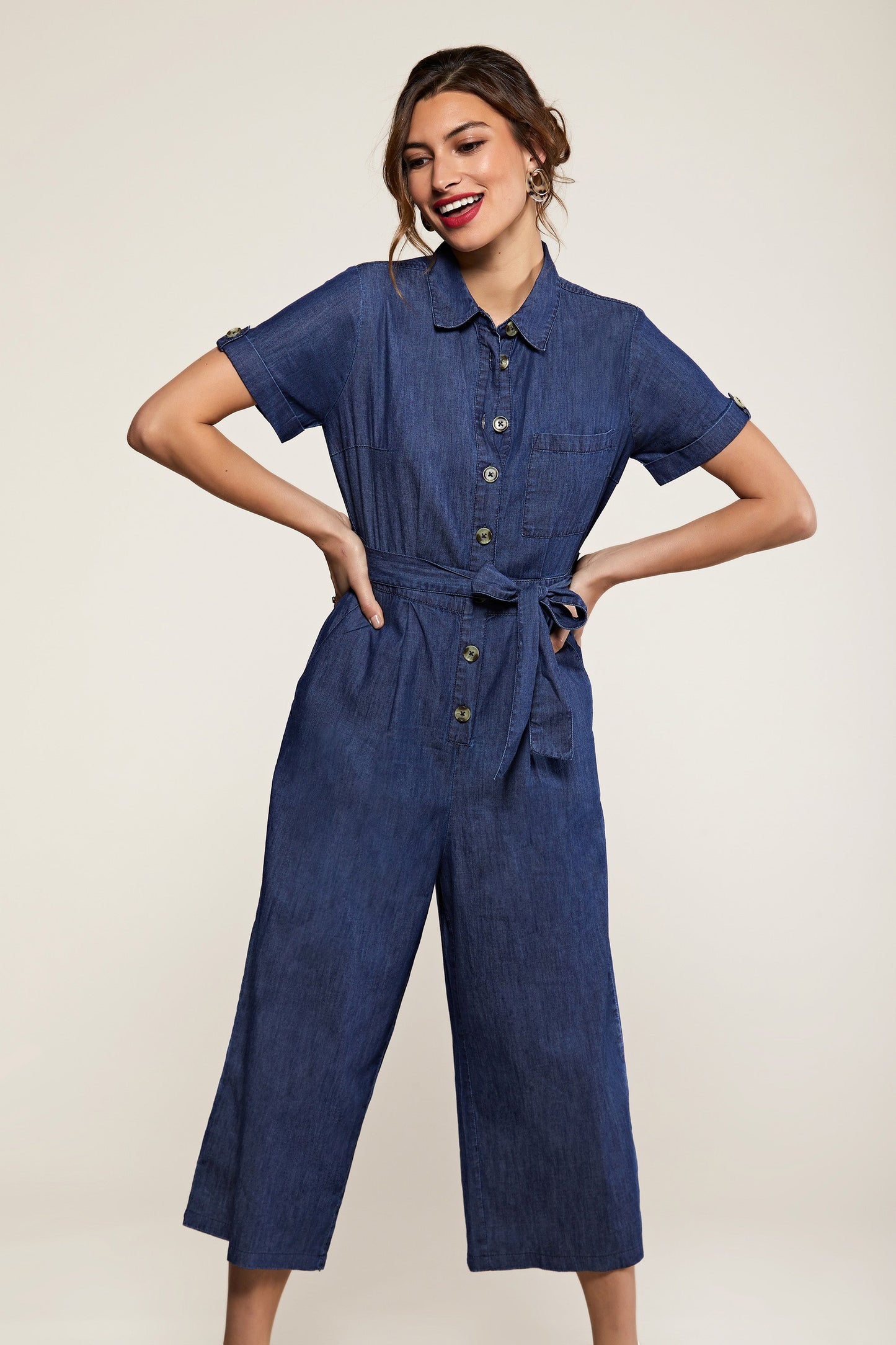 Yumi Blue Button Denim Jumpsuit