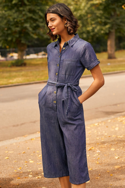 Yumi Blue Button Denim Jumpsuit