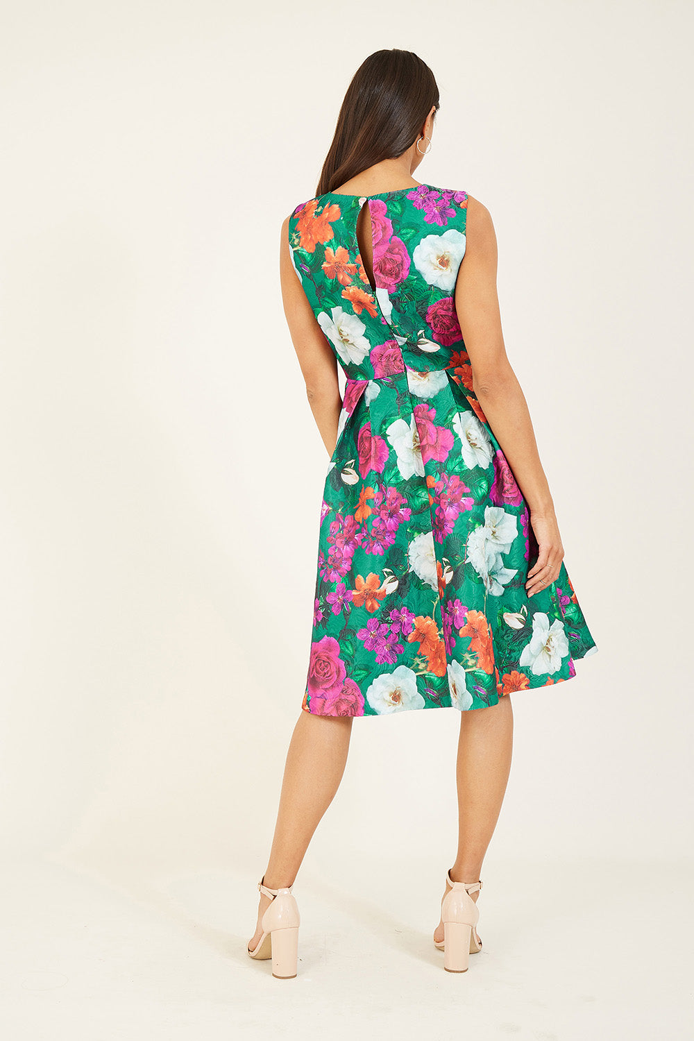 Yumi Green Floral Jacquard Skater Dress