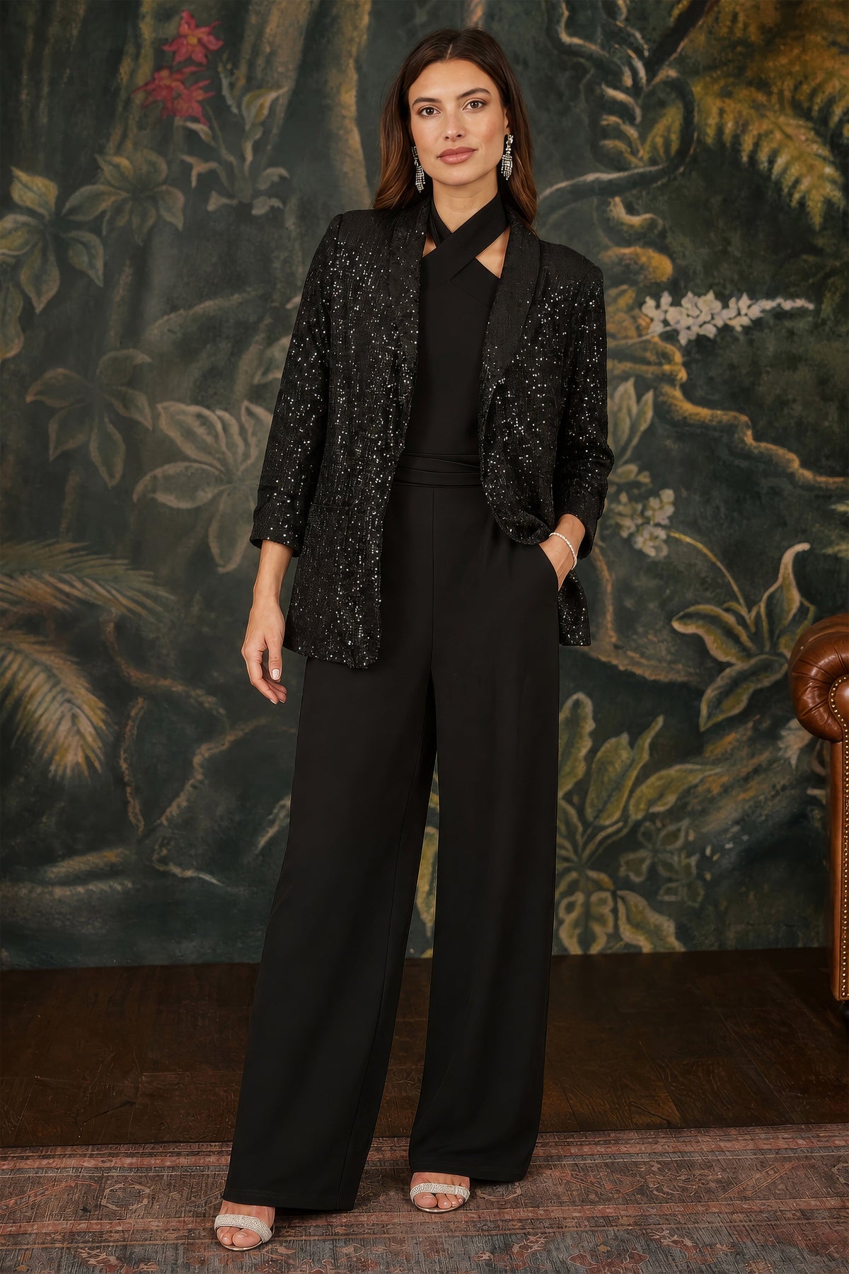 Yumi Black Sequin Blazer With Pockets