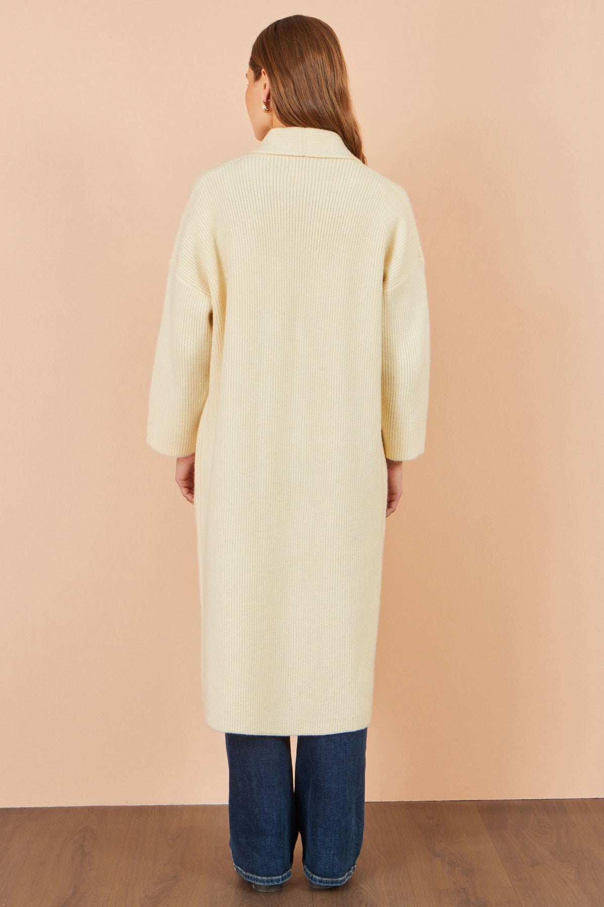 Yumi Ivory Knitted Maxi Cardigan With Pockets