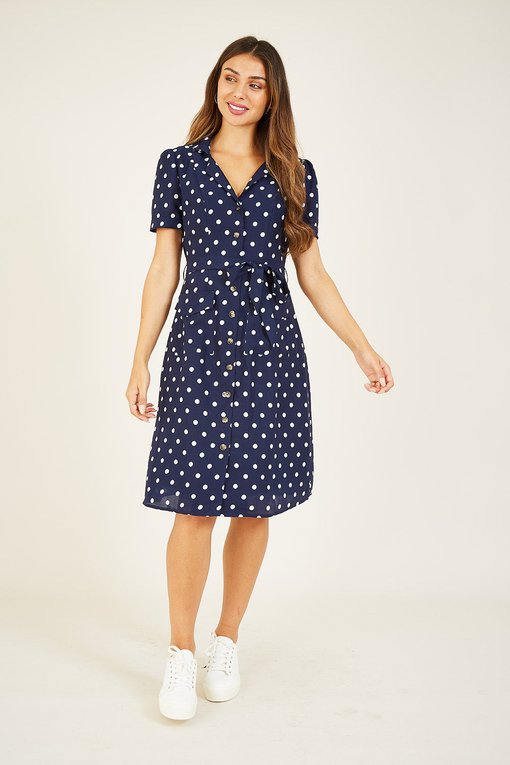 Navy Spot Retro Shirt Dress