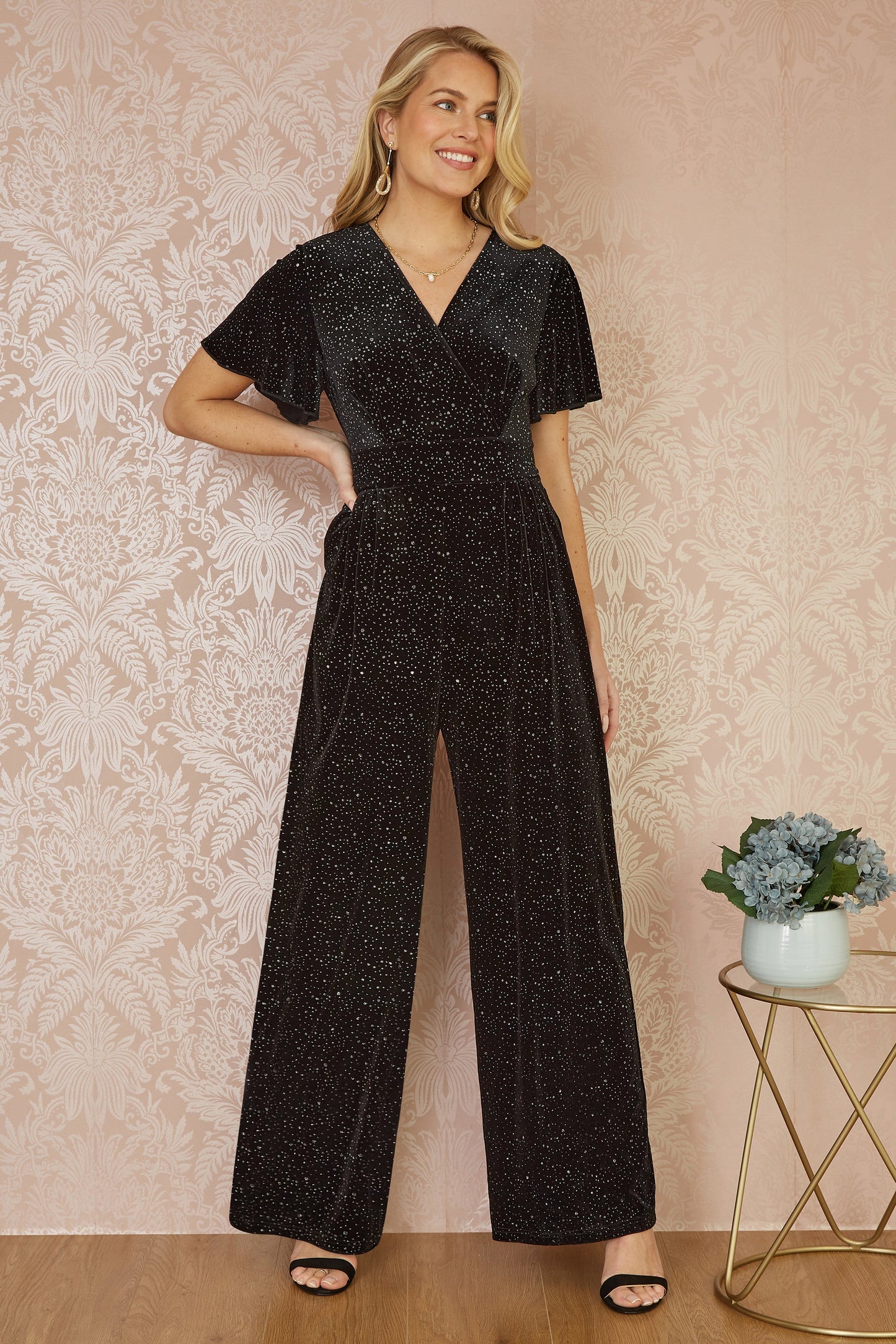Yumi Black Sparkle Velvet Jumpsuit
