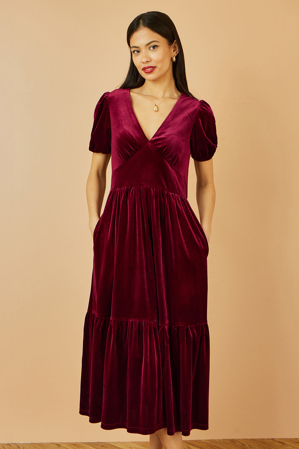 Yumi Burgundy Velvet Midi Dress