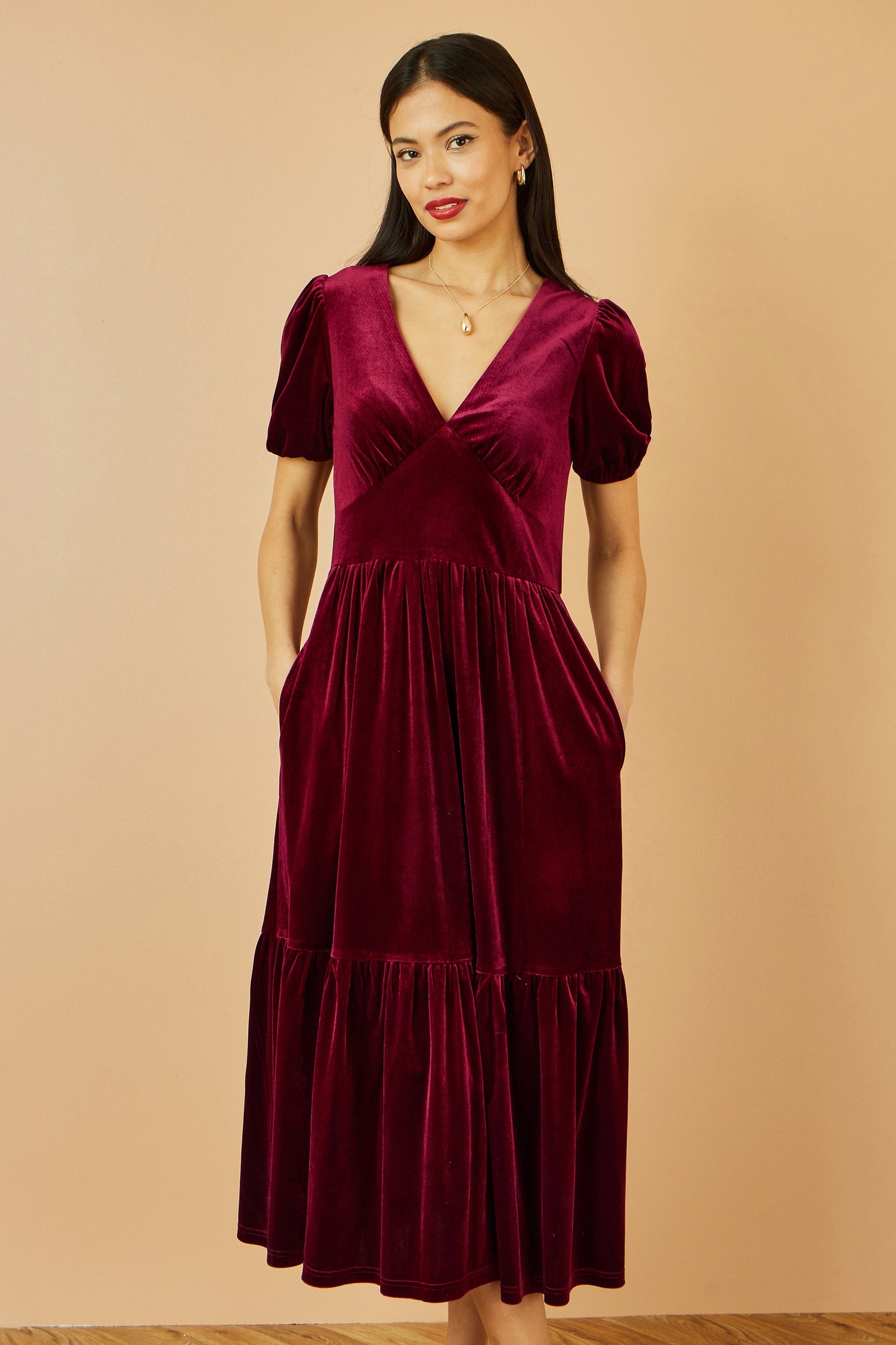 Yumi Burgundy Velvet Midi Dress