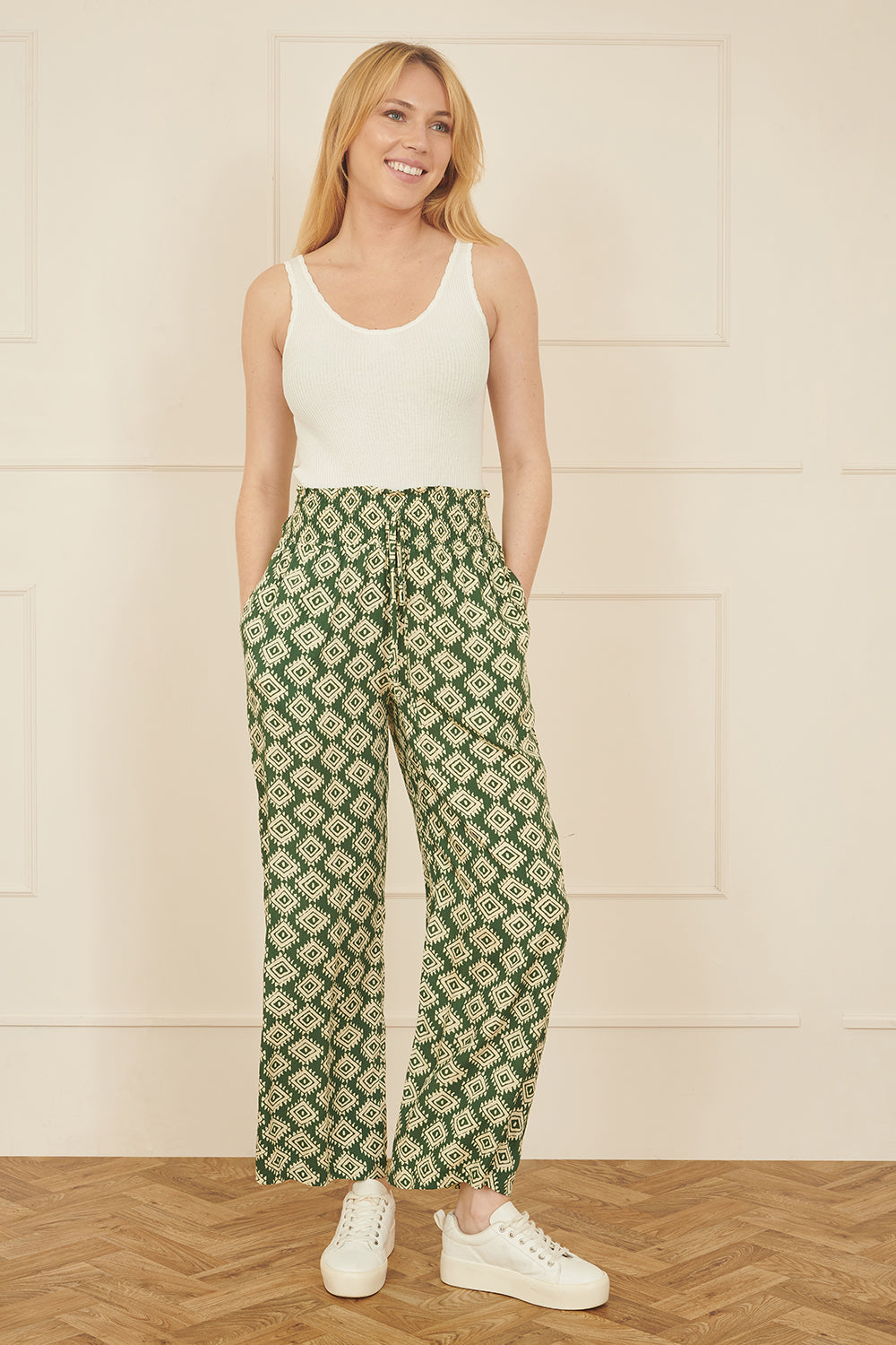 Yumi Green Geo Print Relaxed Fit Trousers
