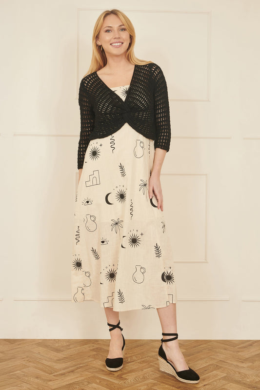 Yumi Black Cotton Crochet Twisted Bolero Top