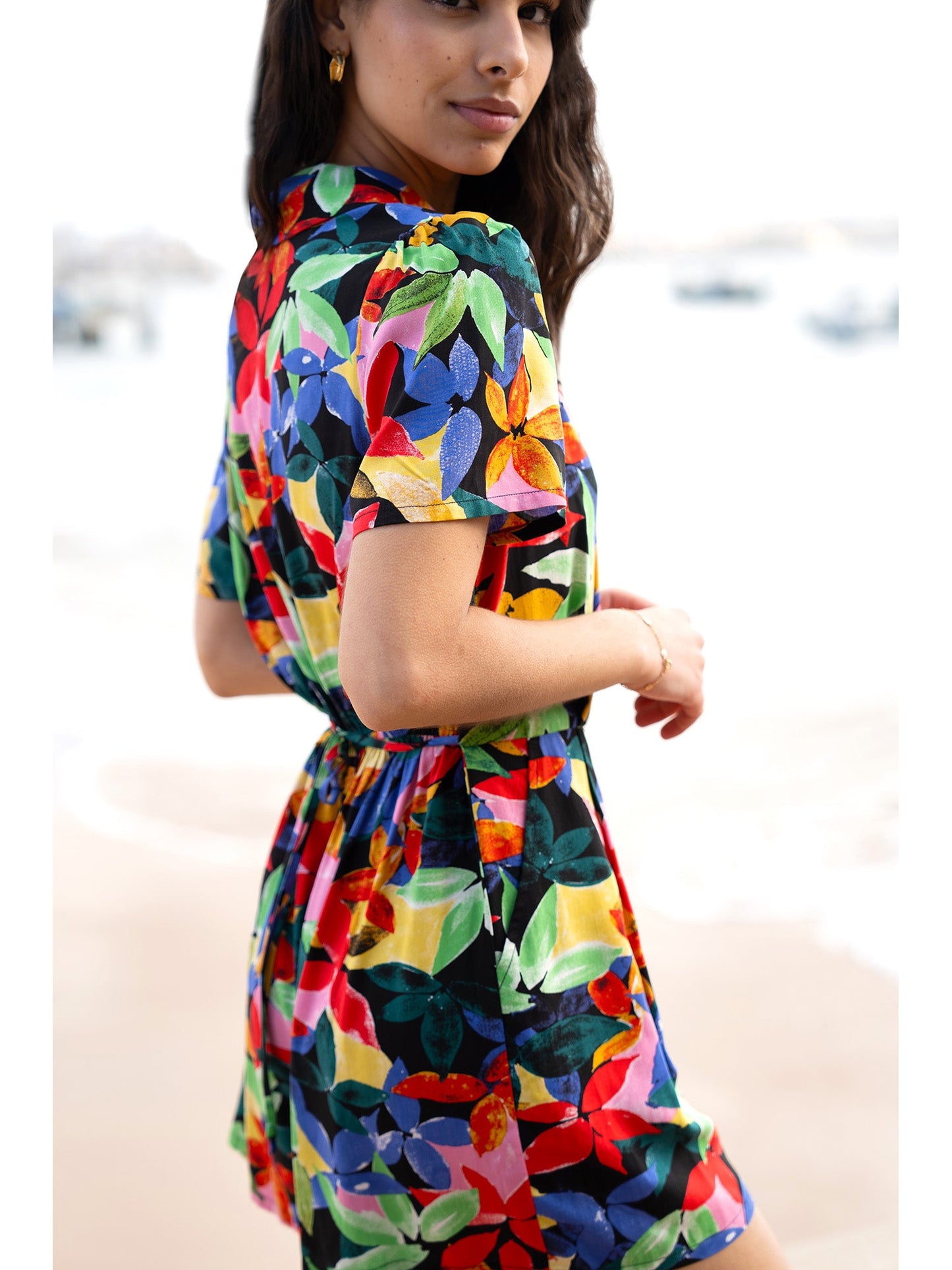 Yumi Multicolour Tropical Leaf Print Playsuit