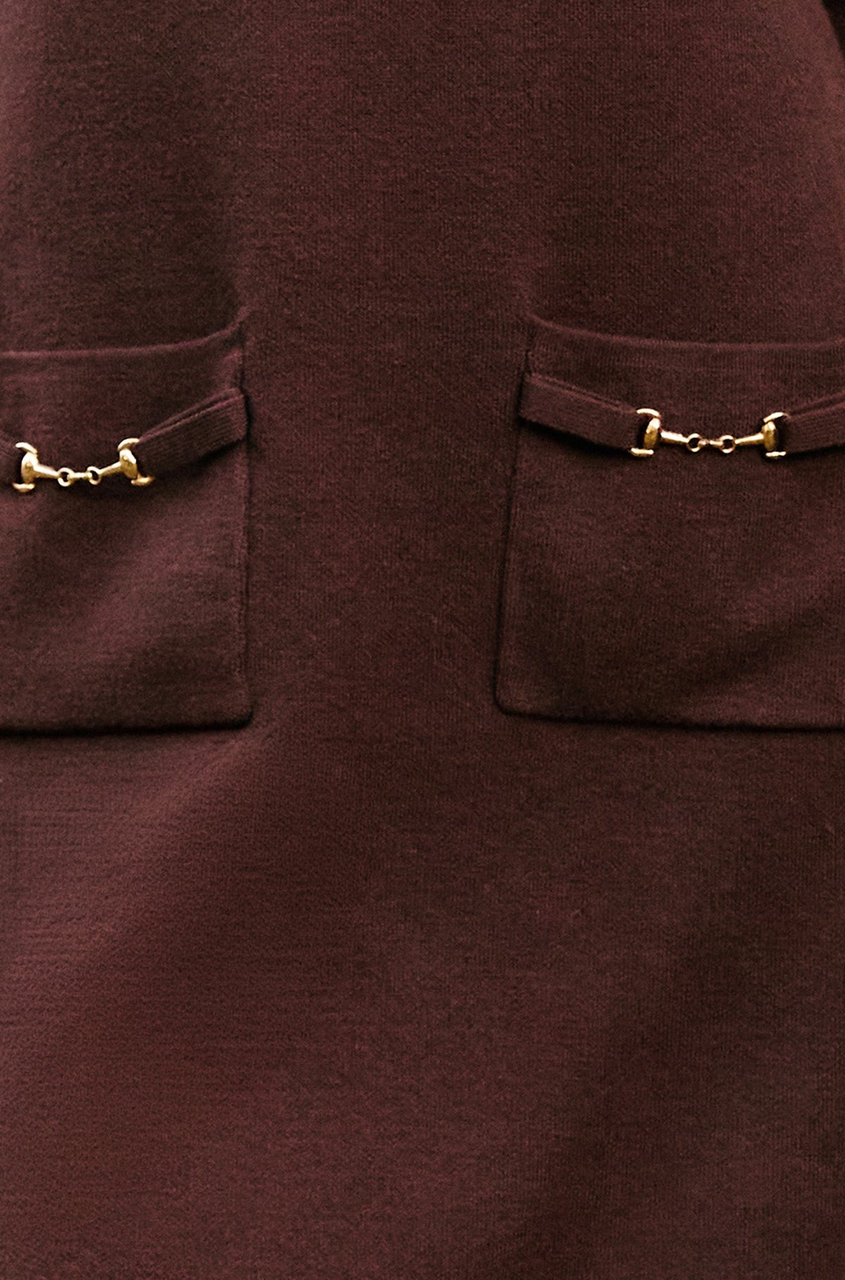 Yumi Brown Knitted Tunic Dress With Gold Hardware Details