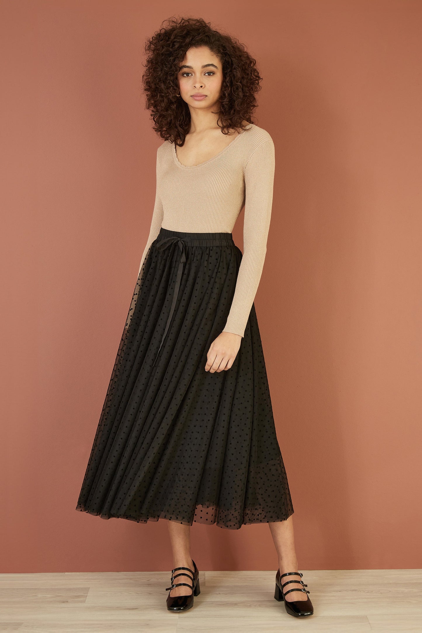 Yumi Gold Metallic Knitted Ribbed Top