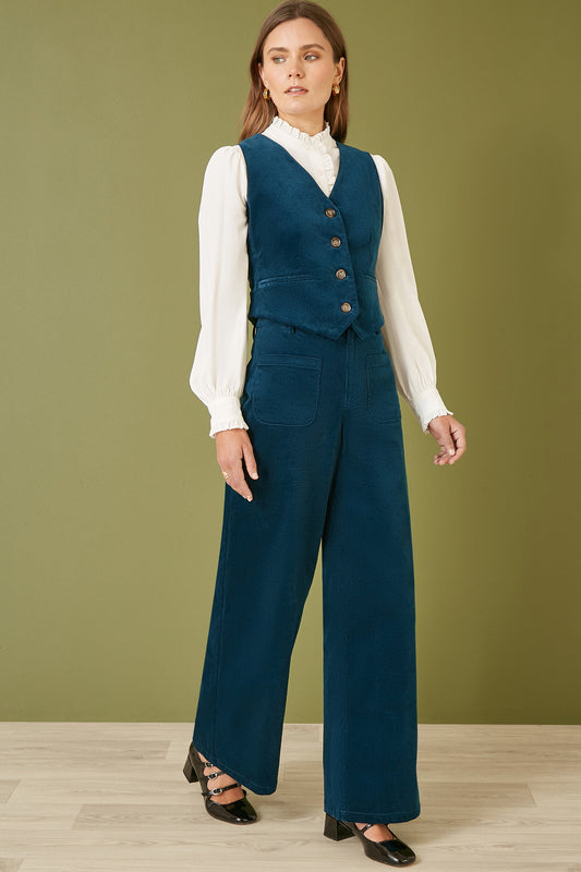 Yumi Teal Cord Waistcoat