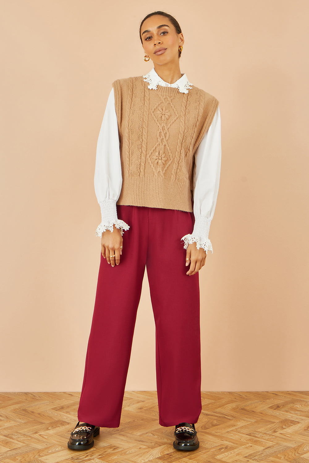 Yumi Burgundy Wide Leg Trousers