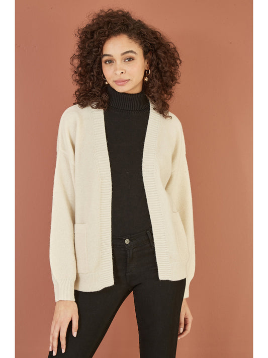 Yumi Ivory Metallic Slouchy Cardigan With Pockets