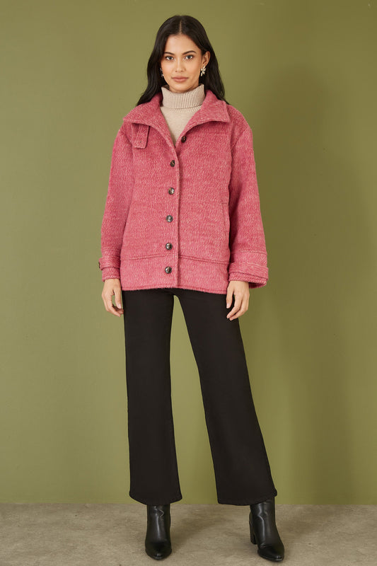 Yumi Pink Oversize Fit Button Up Jacket With High Collar