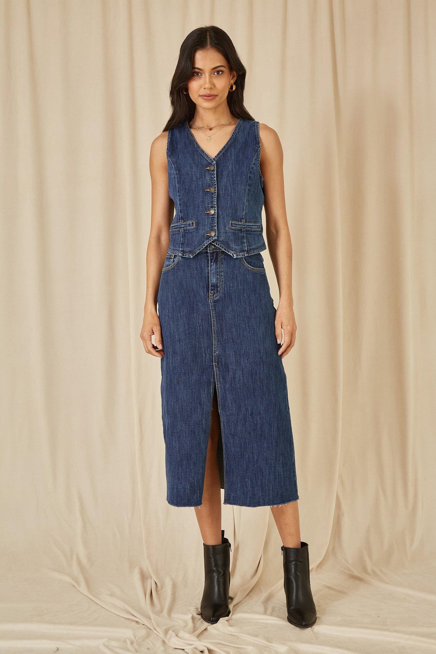 Yumi Blue Denim Stretch Waistcoat