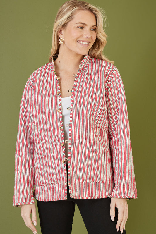 Yumi Stone Floral Print Reversible Cotton Quilted Jacket