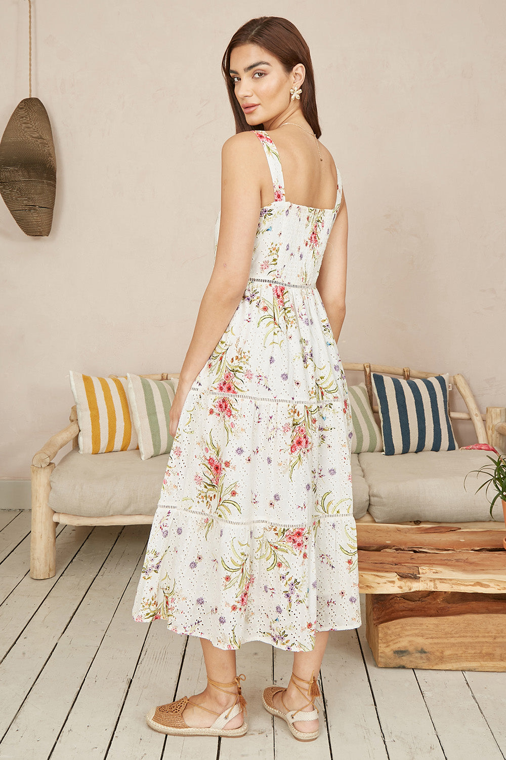 Yumi White Floral Broderie Anglaise Midi Sun Dress