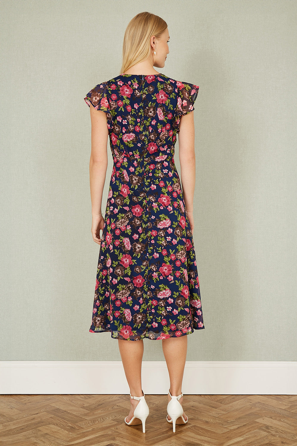 Yumi Navy Floral Midi Skater Dress