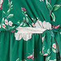 Yumi Green Bird and Floral Print Midi Wrap Dress