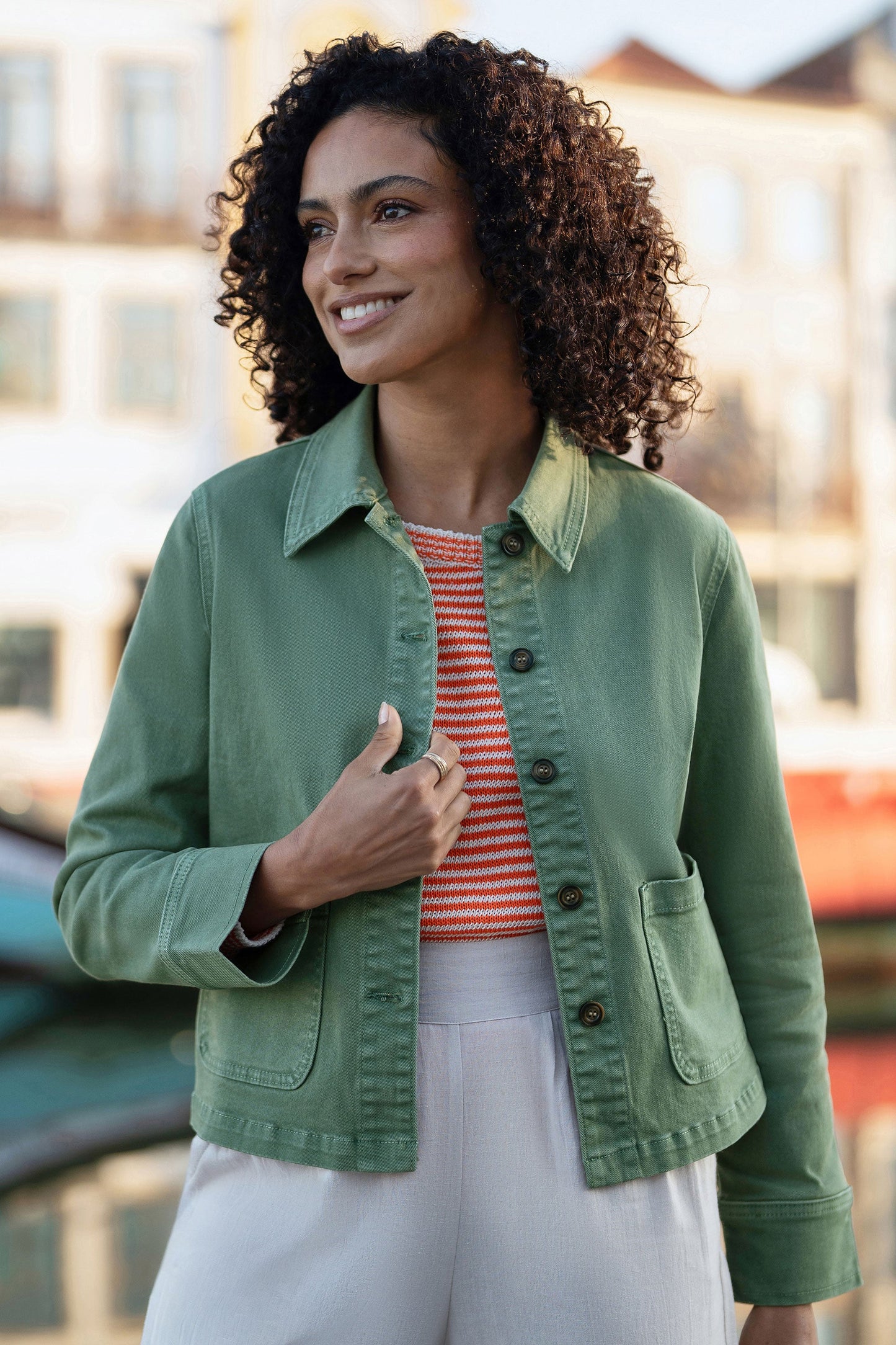 Yumi Green Canvas Jacket With Patch Pockets