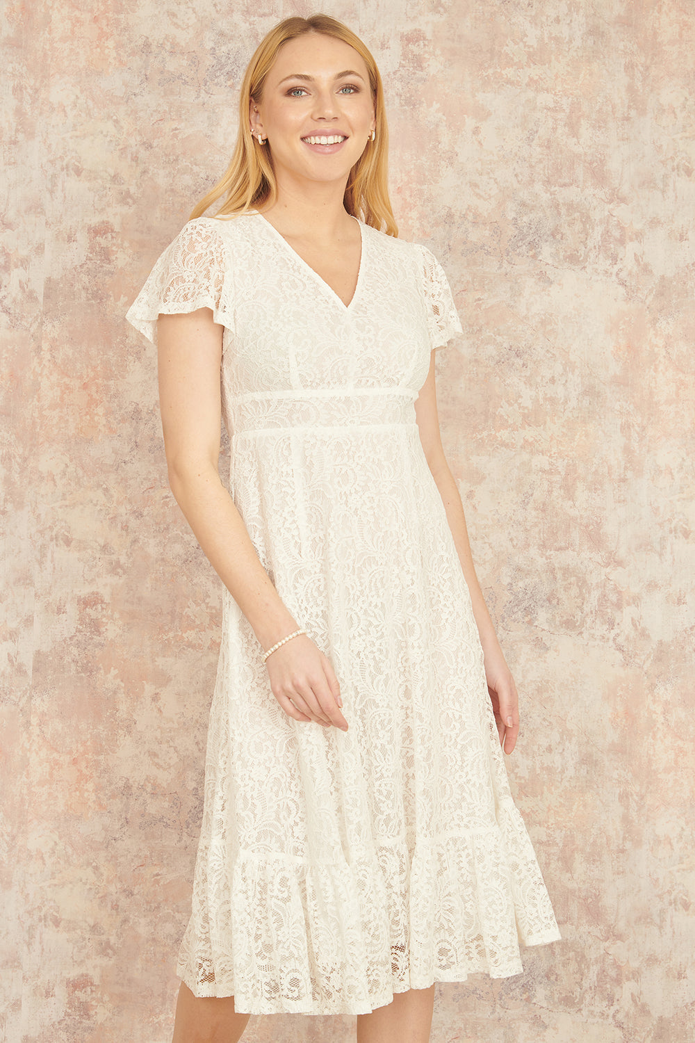 Yumi White Lace Midi Skater Dress