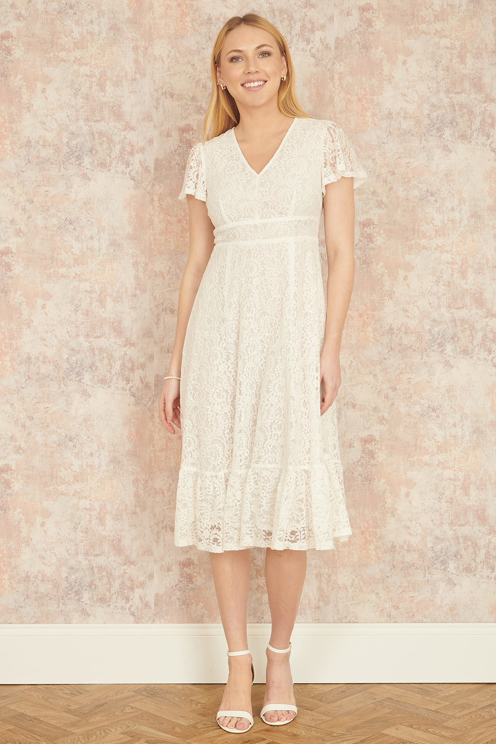 Yumi White Lace Midi Skater Dress