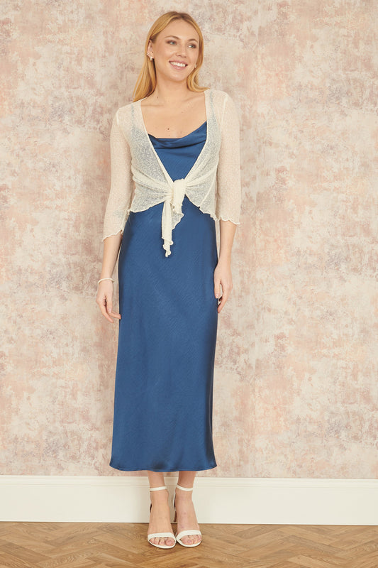 Yumi White Popcorn Yarn Tie Front Bolero