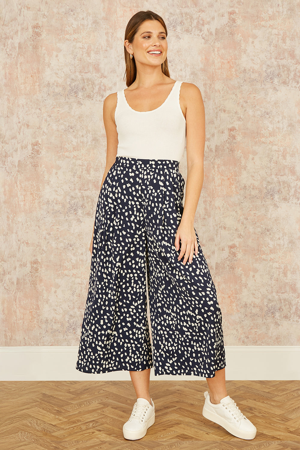 Yumi Navy Dash Print Culottes