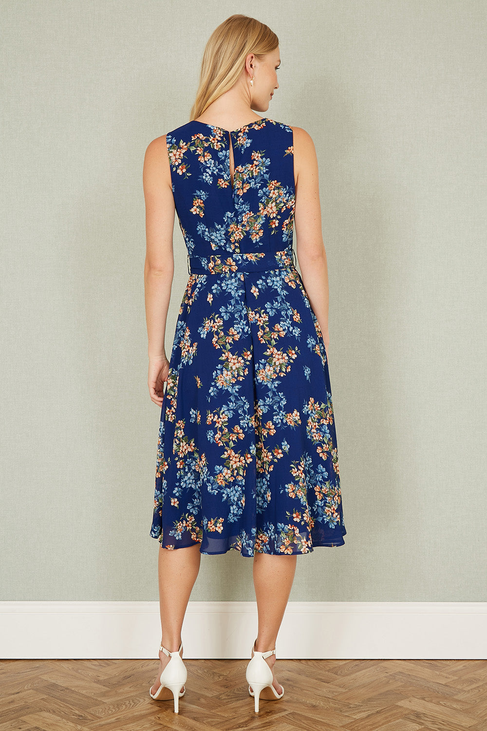 Yumi Navy Floral Skater Sleeveless Dress