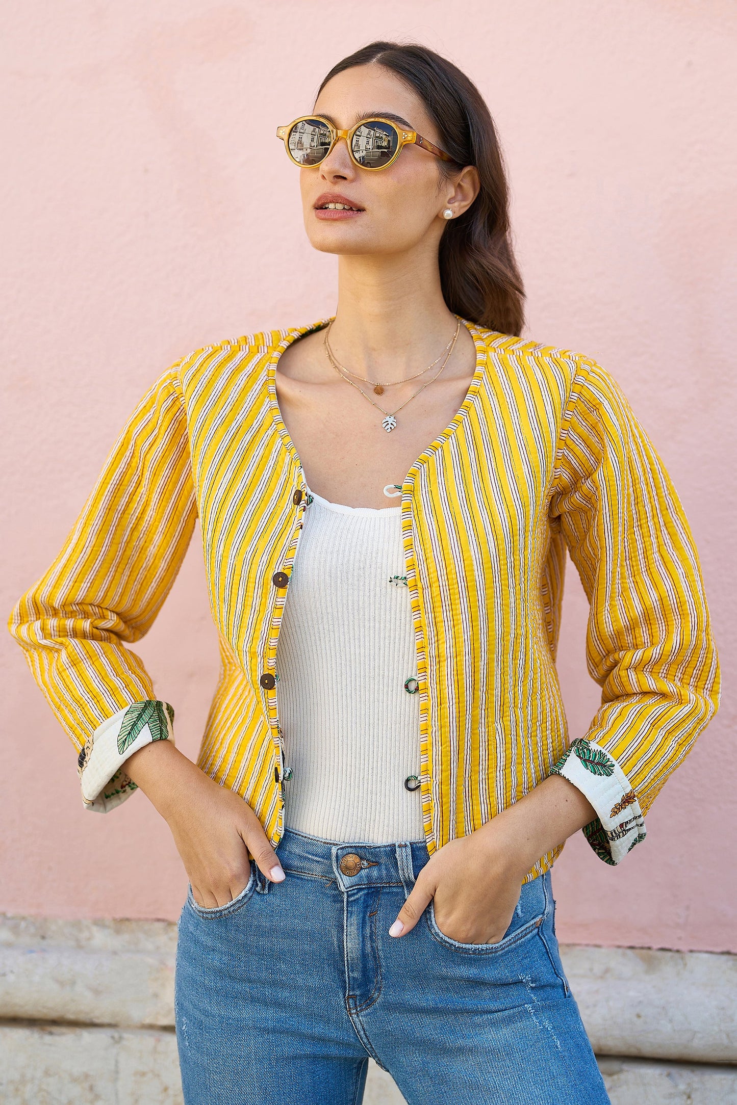 Yumi White Animal Reversible Cotton Quilted Jacket