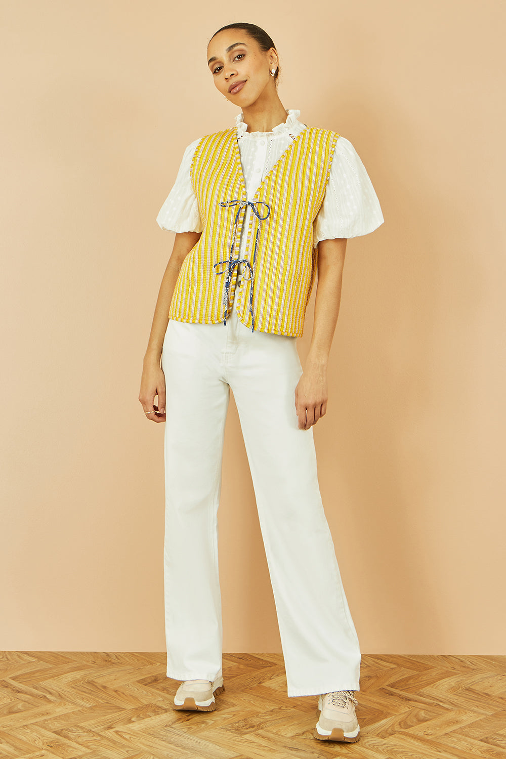 Yumi Blue Floral Reversible Cotton Quilted Waistcoat