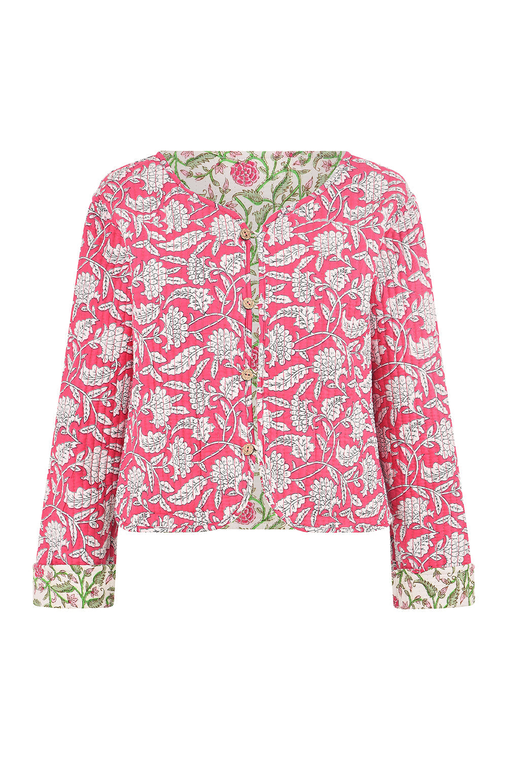 Yumi Pink Floral Reversible Cotton Quilted Jacket