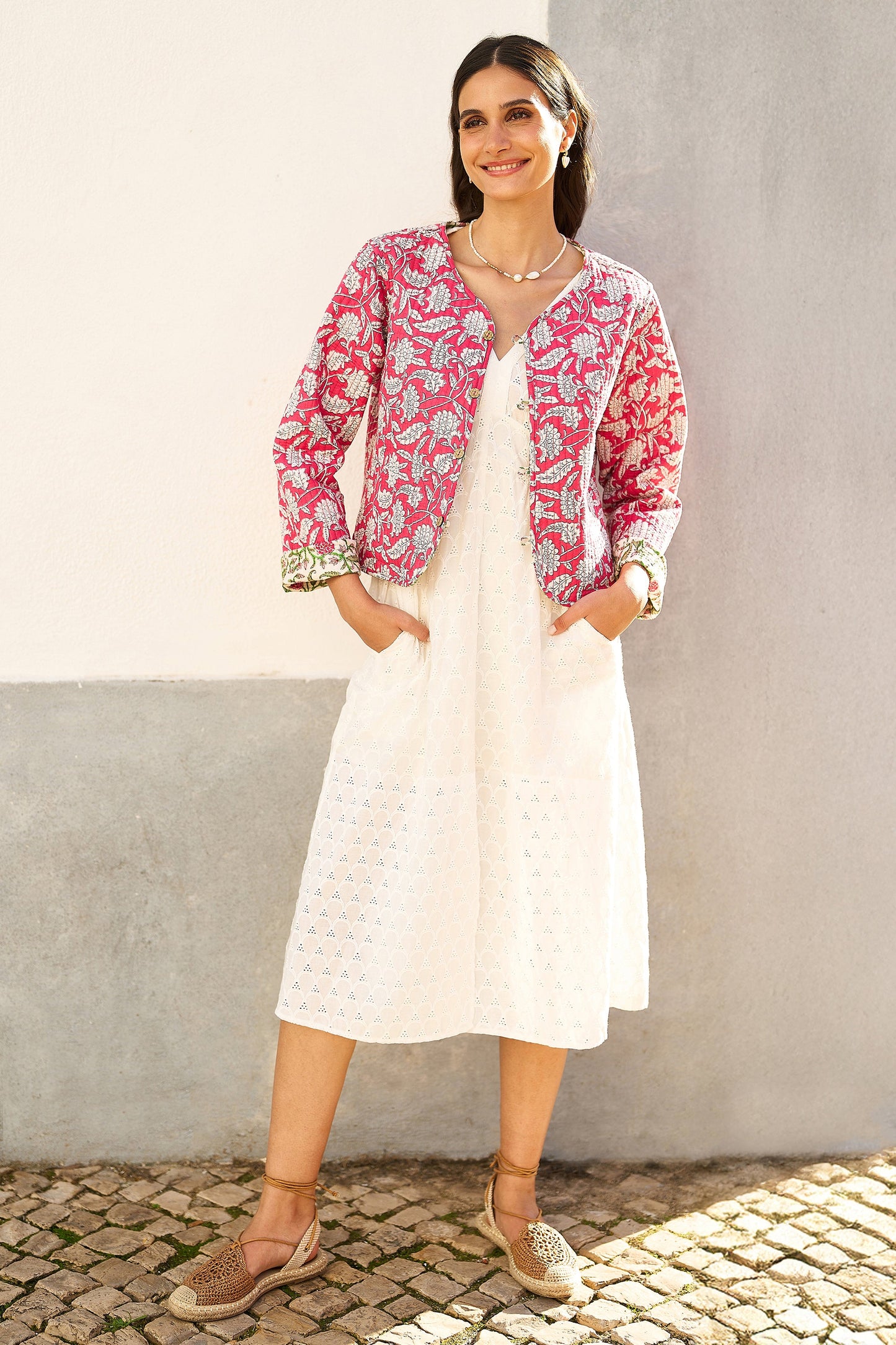 Yumi Pink Floral Reversible Cotton Quilted Jacket