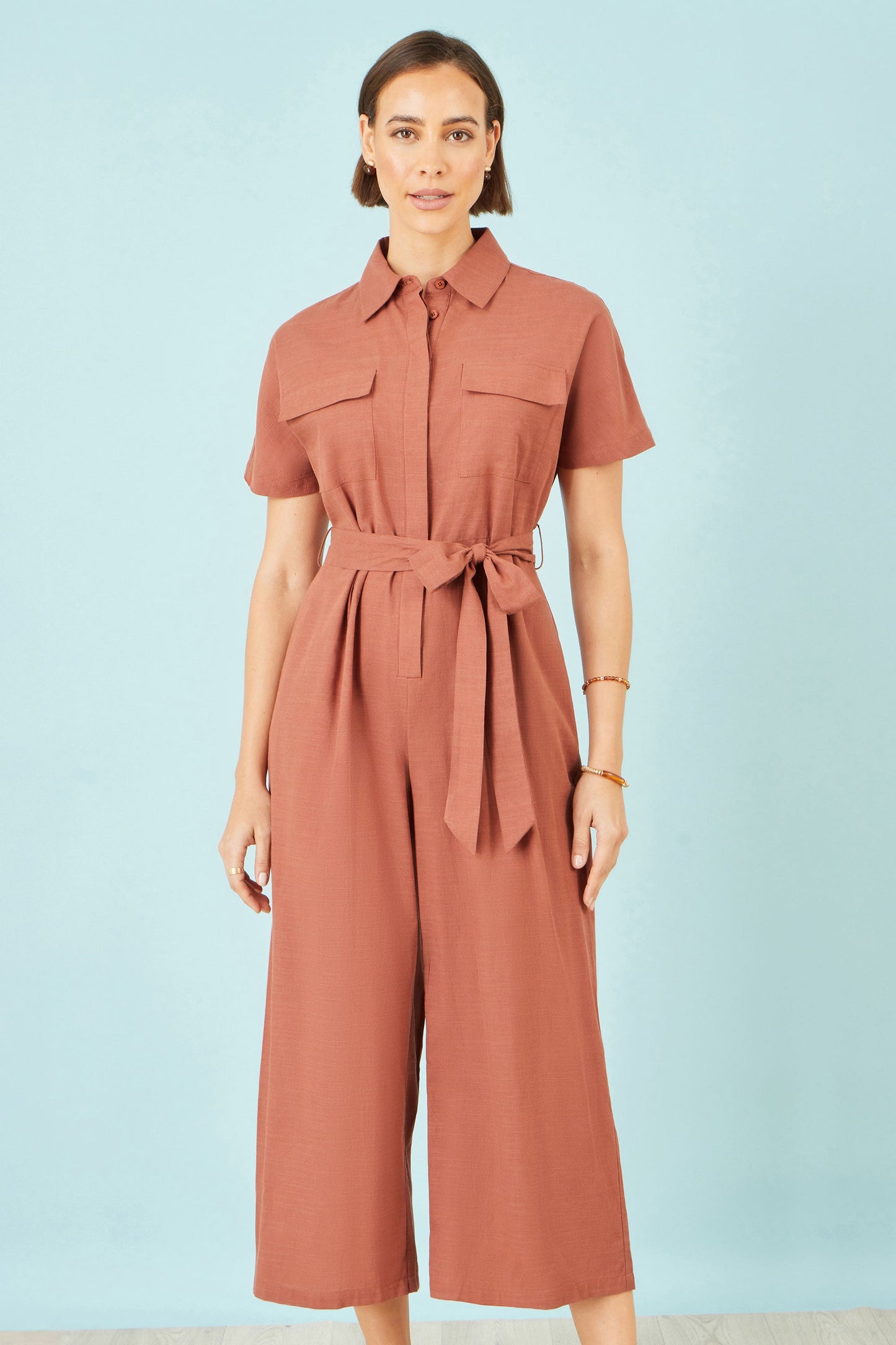 Yumi Brown Utility Relaxed Jumpsuit