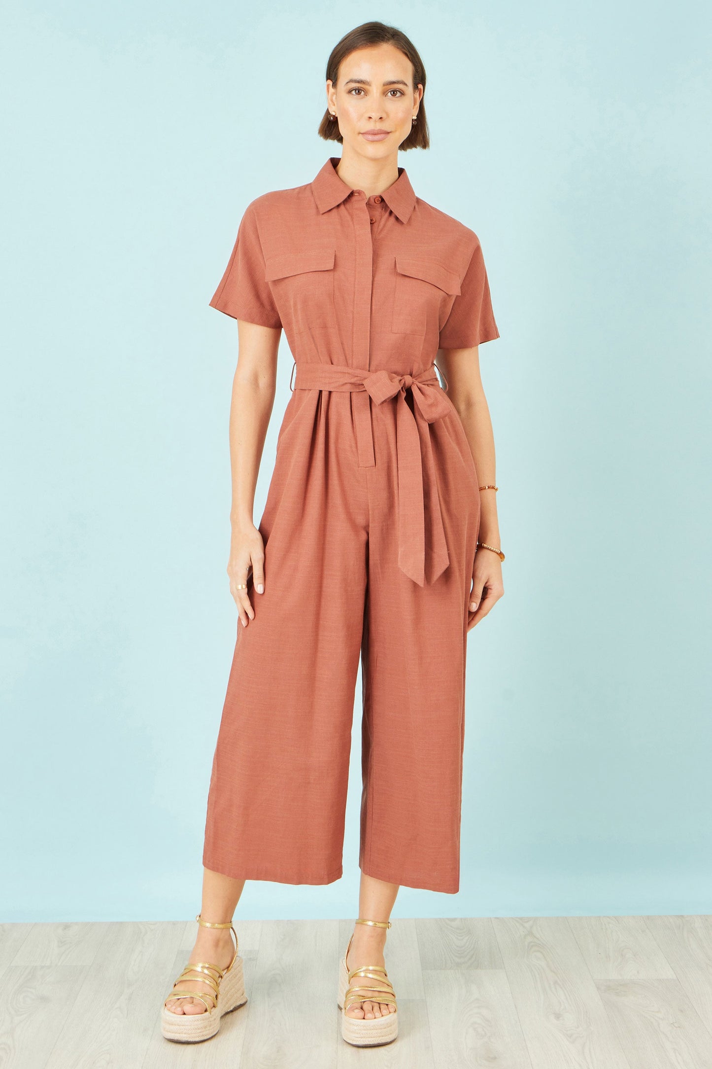 Yumi Brown Utility Relaxed Jumpsuit