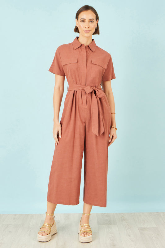 Yumi Brown Utility Relaxed Jumpsuit
