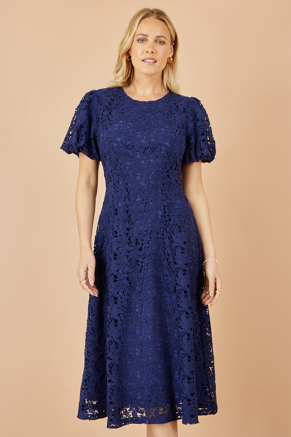 Yumi Navy Lace Midi Skater Dress