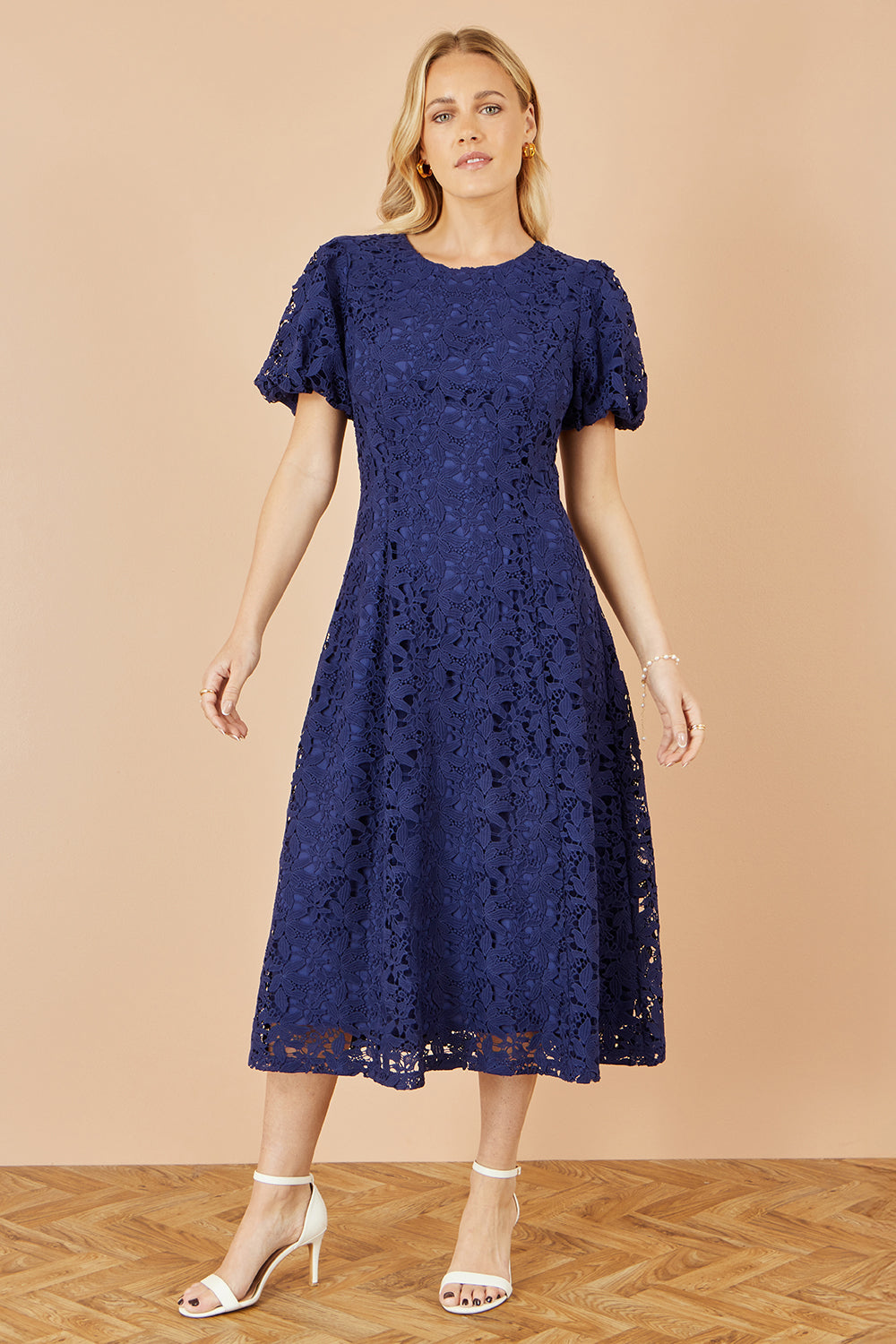 Yumi Navy Lace Midi Skater Dress