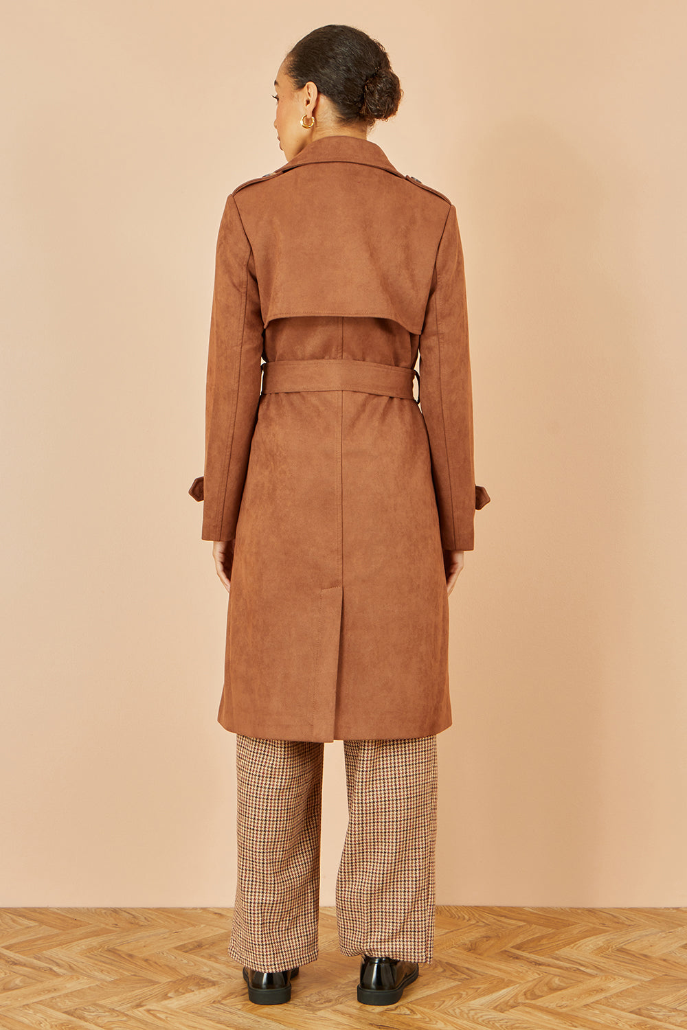 Yumi Brown Faux Suede Trench Coat