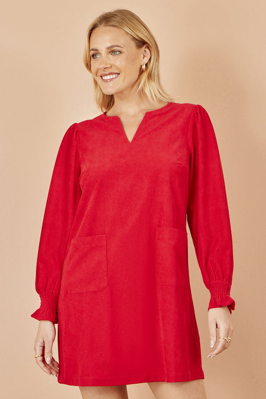 Yumi Red Cord Tunic With Ruched Sleeve
