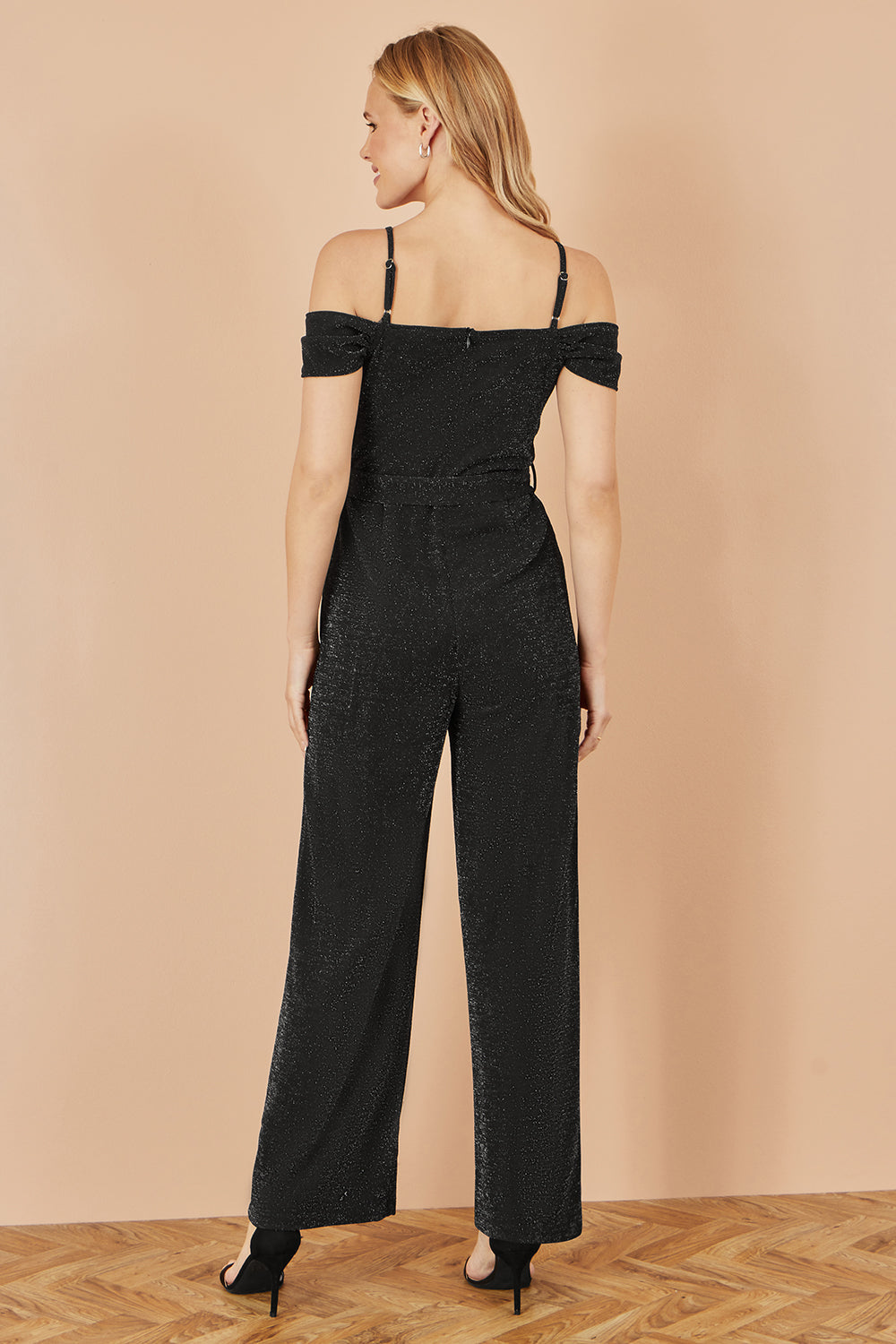 Yumi Black Sparkle Stretch Bardot Jumpsuit