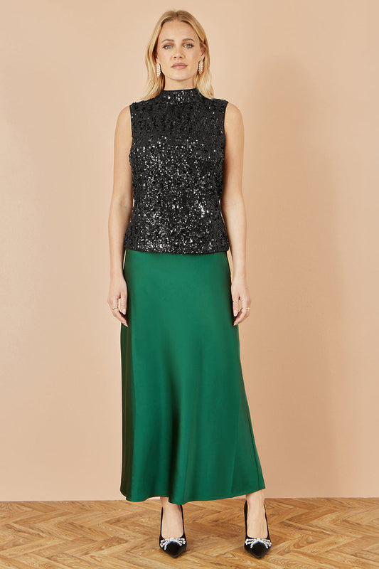 Yumi Black Sequin High Neck Top