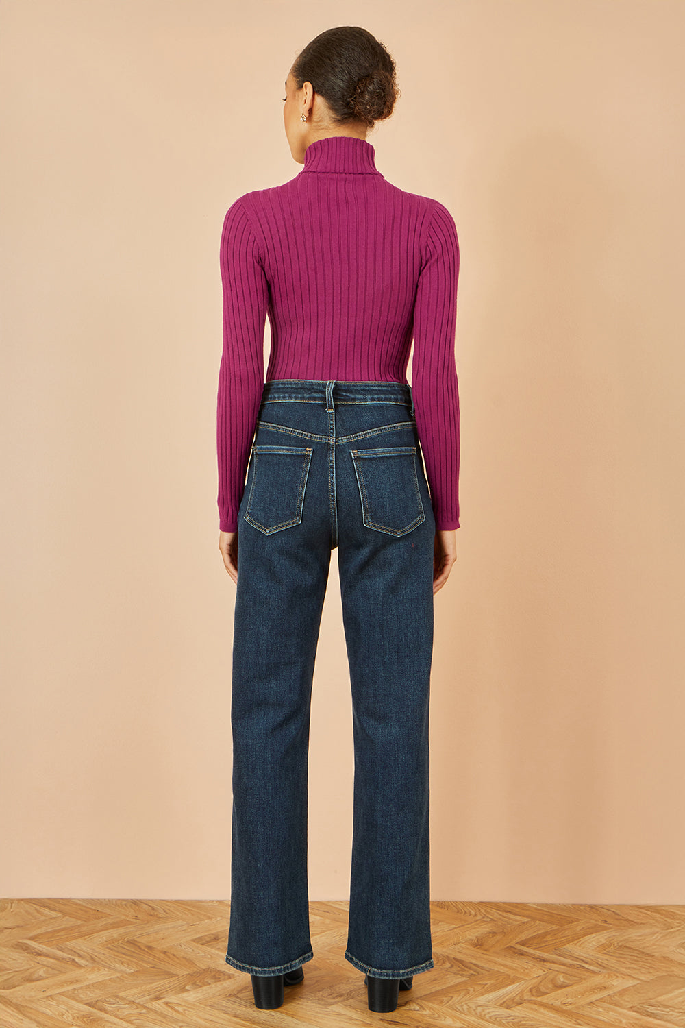 Yumi Plum Ribbed Knit Roll Neck Jumper