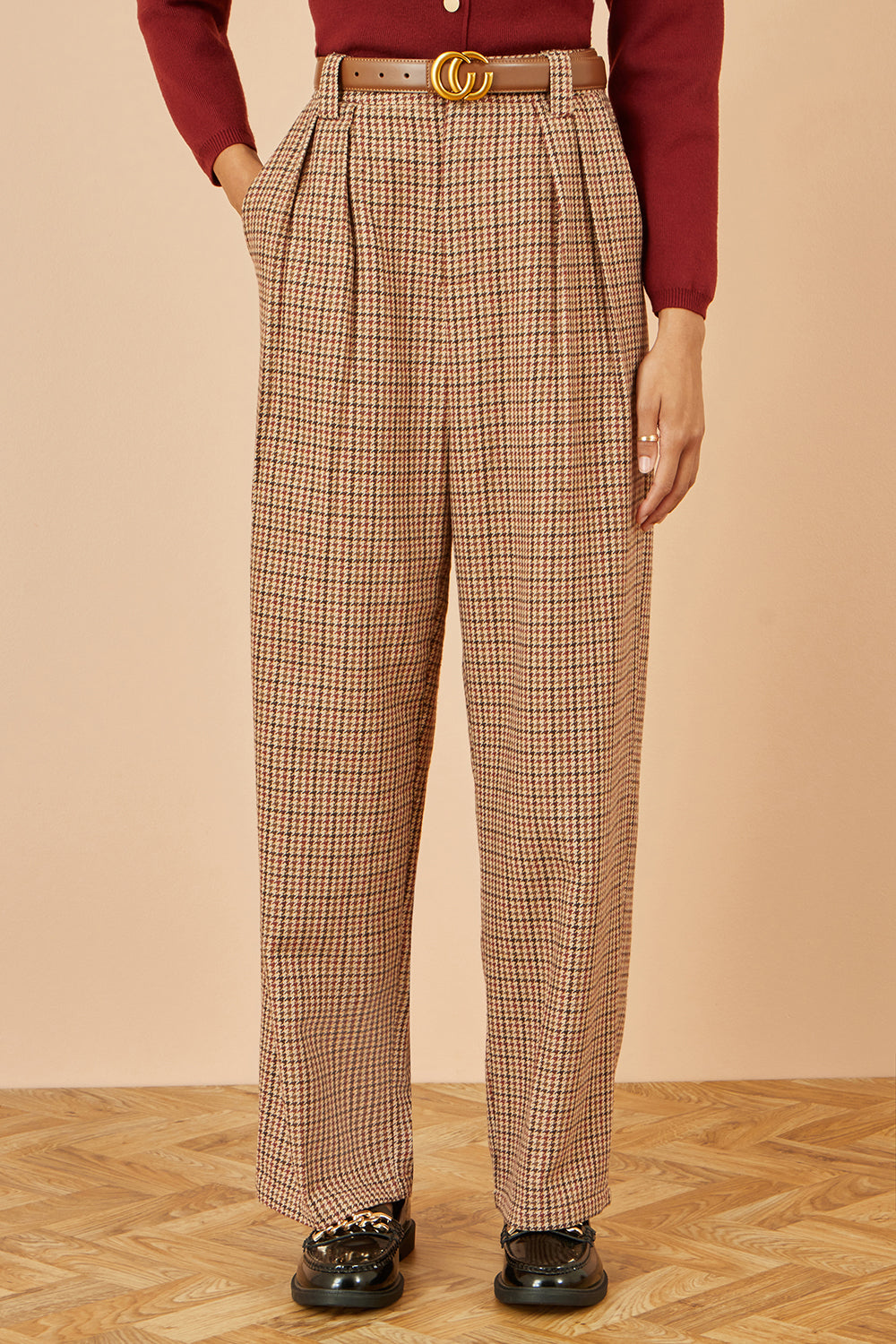 Yumi Brown Check Wide Leg Trousers