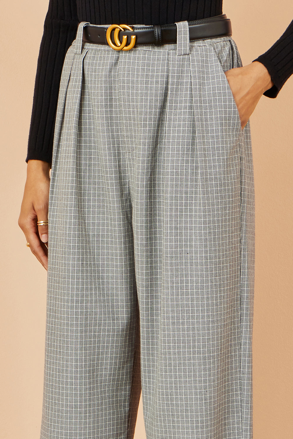 Yumi Grey Check Wide Leg Trousers