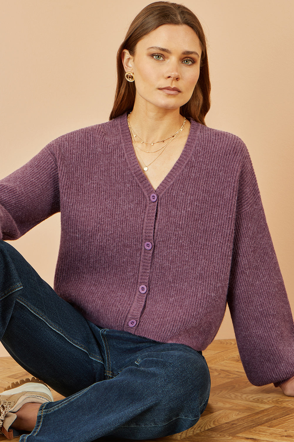 Yumi Purple Marl Knit Cardigan