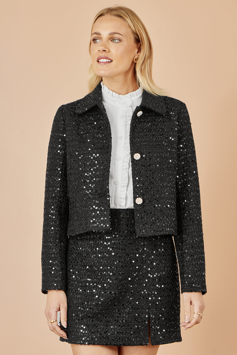 Yumi Black Boucle Sequin Mini Skirt