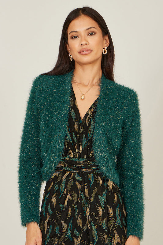 Yumi Green Metallic Fluffy Eyelash Bolero
