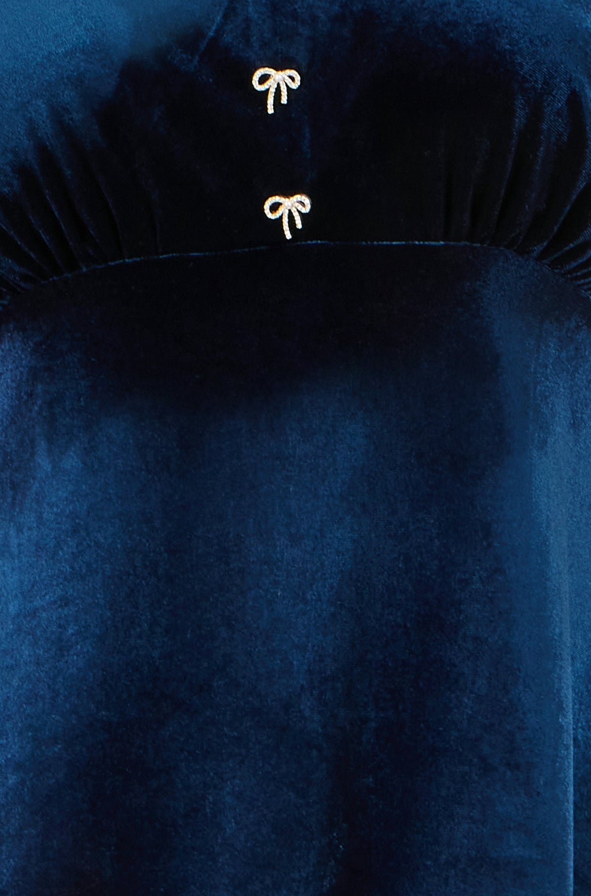 Yumi Navy Velvet Skater Dress With Dimante Bow Detail